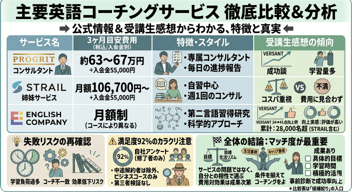 代表的な英語コーチングサービスの感想・特徴を比較する