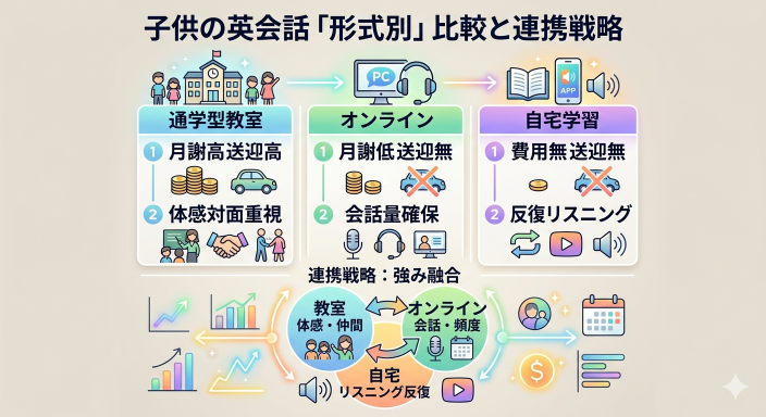 子供の英会話「教室型・オンライン・自宅学習」費用と効果の比較