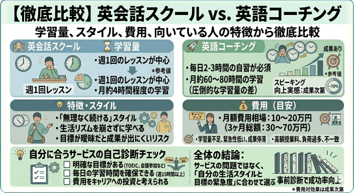 英語コーチングと英会話スクールの感想・違いを比較する