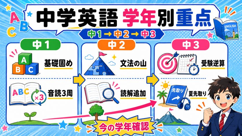 中学生の英語学習|学年別(中1・中2・中3)横断比較と重点勉強法
