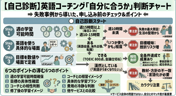英語コーチングの感想を参考に「自分に合うか」を判断する自己診断