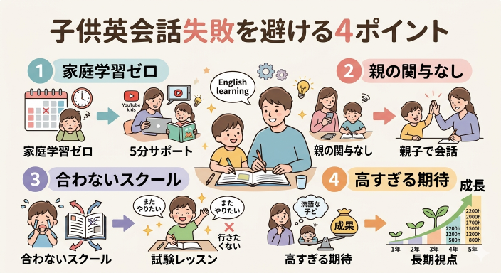 子供の英会話でよくある失敗パターンと回避策