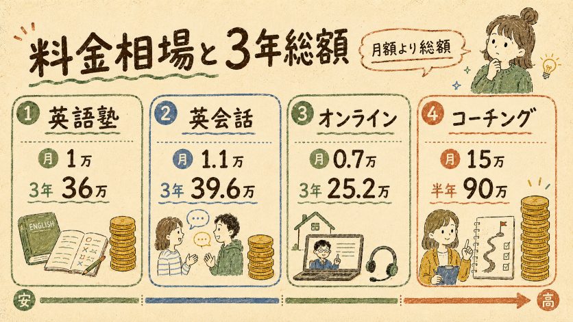 英語塾おすすめを選ぶ前に知りたい料金相場と3年間の実額比較