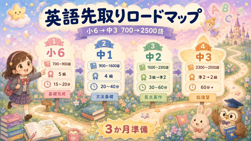 中学生の英語先取りロードマップ｜小6〜中3・学期別の目標と語彙数（表）