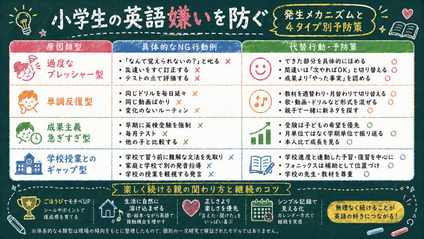 小学生の英語嫌いを防ぐ｜発生メカニズムと4タイプ別予防策