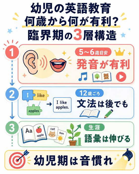 幼児の英語教育、何歳から始めると何が有利？臨界期の3層構造で理解する