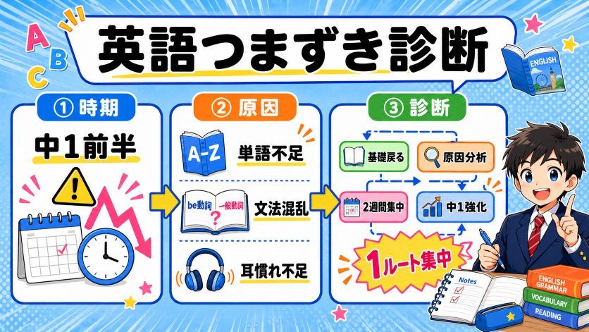 中学生の英語でつまずく原因と診断|自分の弱点を見つける方法