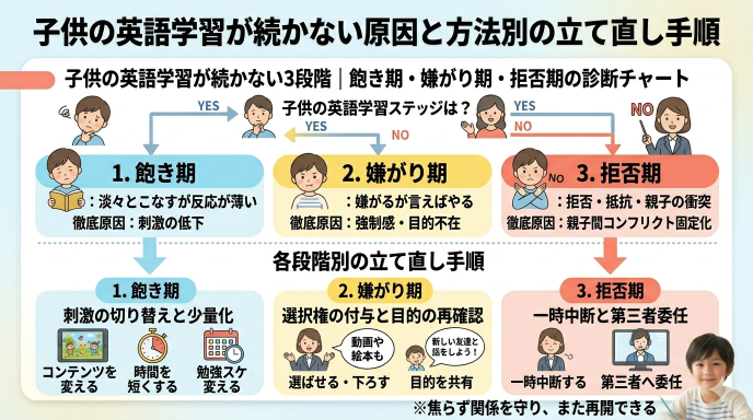 子供の英語学習が続かない原因と方法別の立て直し手順