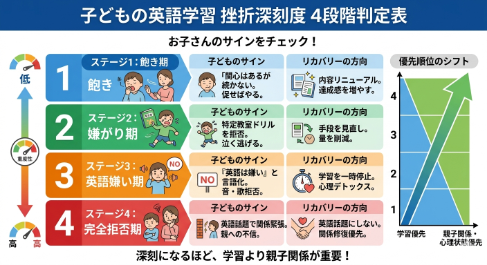 子どもの英語学習における挫折・失敗の深刻度——4段階レベルで判定する