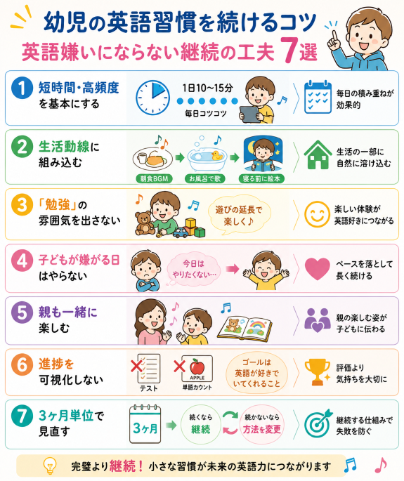 幼児の英語習慣を続けるコツ—英語嫌いにならない継続の工夫7選