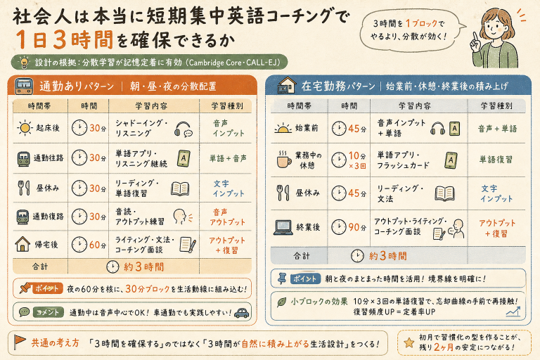 社会人は本当に短期集中英語コーチングで1日3時間を確保できるか