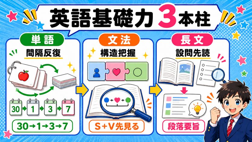 中学生の英語基礎力強化|英単語・文法・長文読解の勉強法