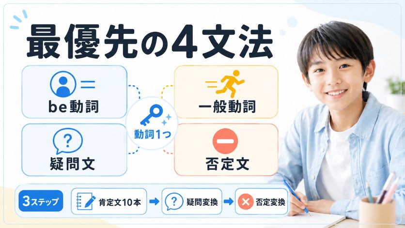 中学生が英語の基礎として最優先で固めるべき文法｜be動詞・一般動詞・疑問文・否定文