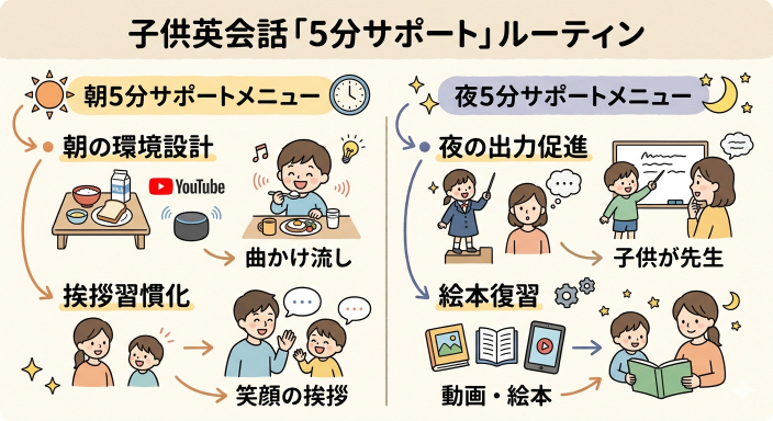 英語が苦手な親でもできる子供の英会話「5分サポートルーティン」