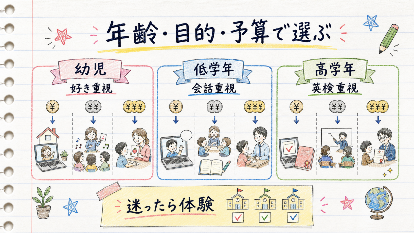 子供の英語教室の選び方｜年齢・目的・予算で決まる教室タイプ早見表