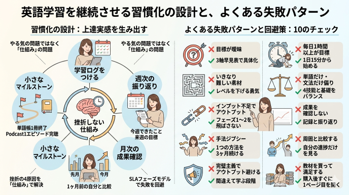 英語学習方法を継続させる習慣化の設計：挫折しない学習方法の仕組みの作り方